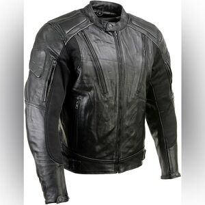 Black Leather Armored Padding Motorcycle Biker Riders Jacket Size Large